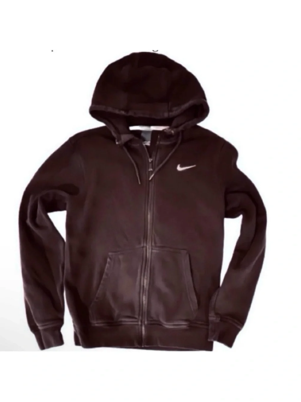 Nike- Full Zipper Black Logo Hoodie with High Neck Zip Closure. Size: Small